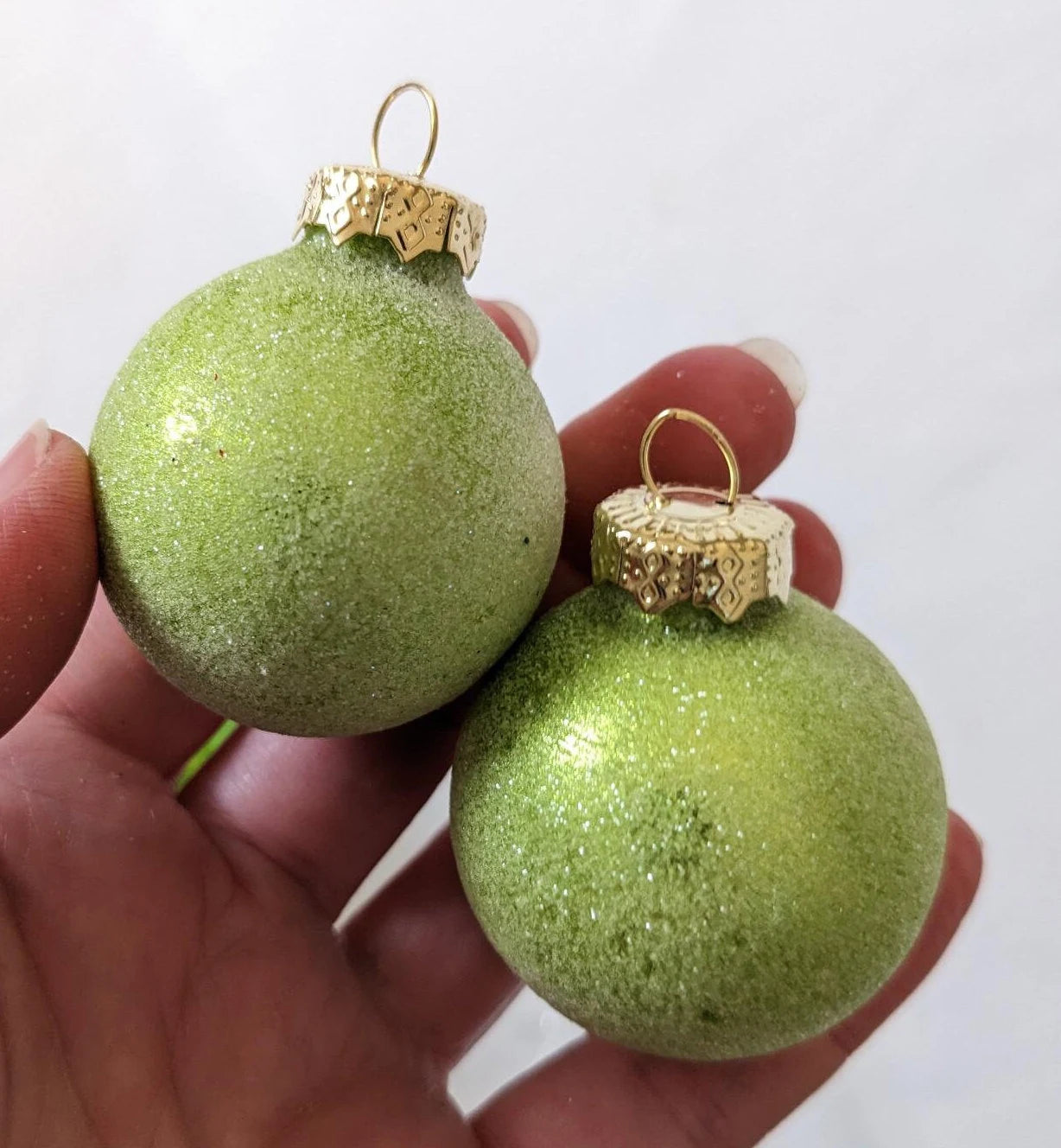 Vintage Set Of Small Lime Green Glass Christmas Ornaments