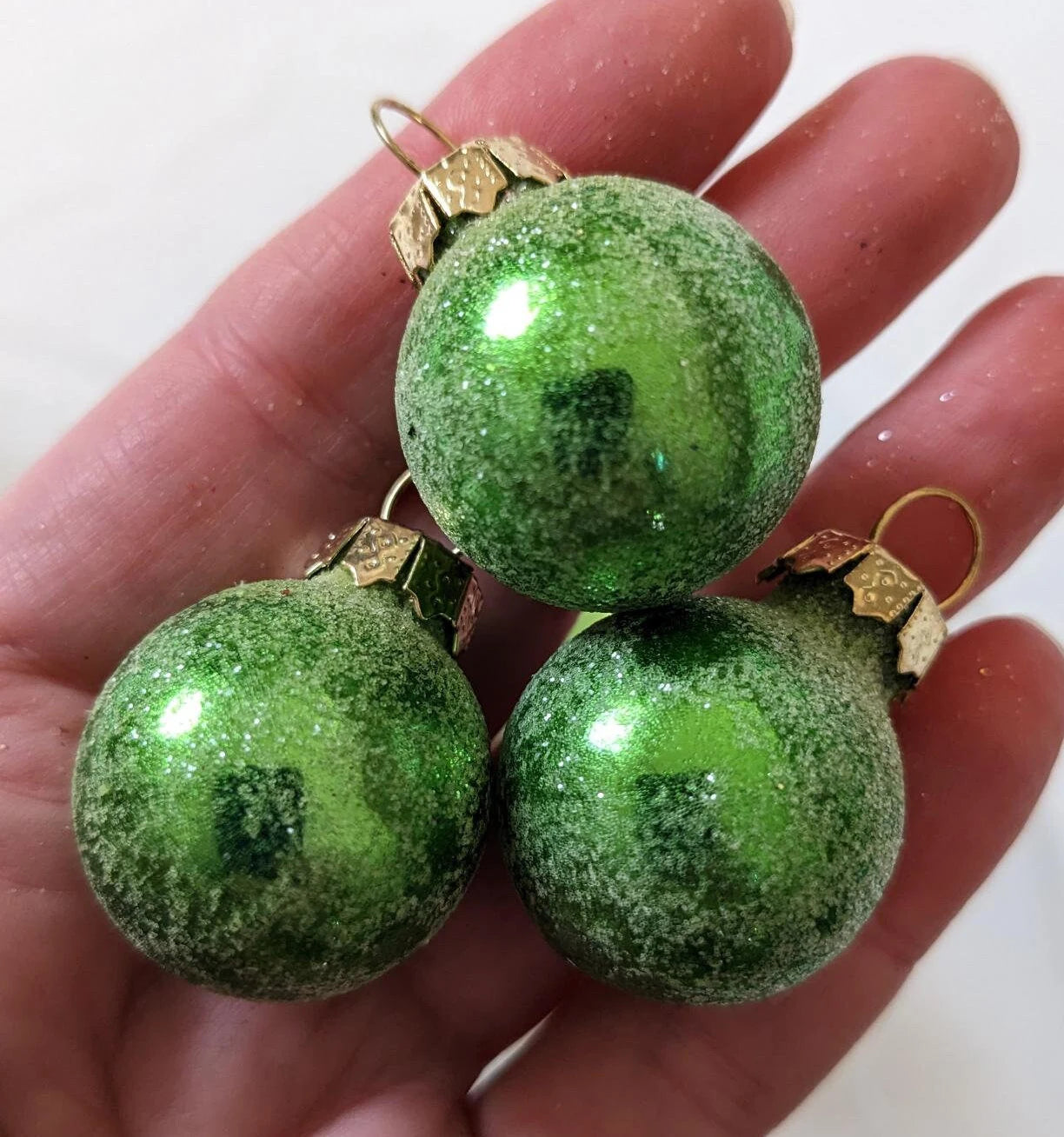 Vintage Set Of Small Lime Green Glass Christmas Ornaments