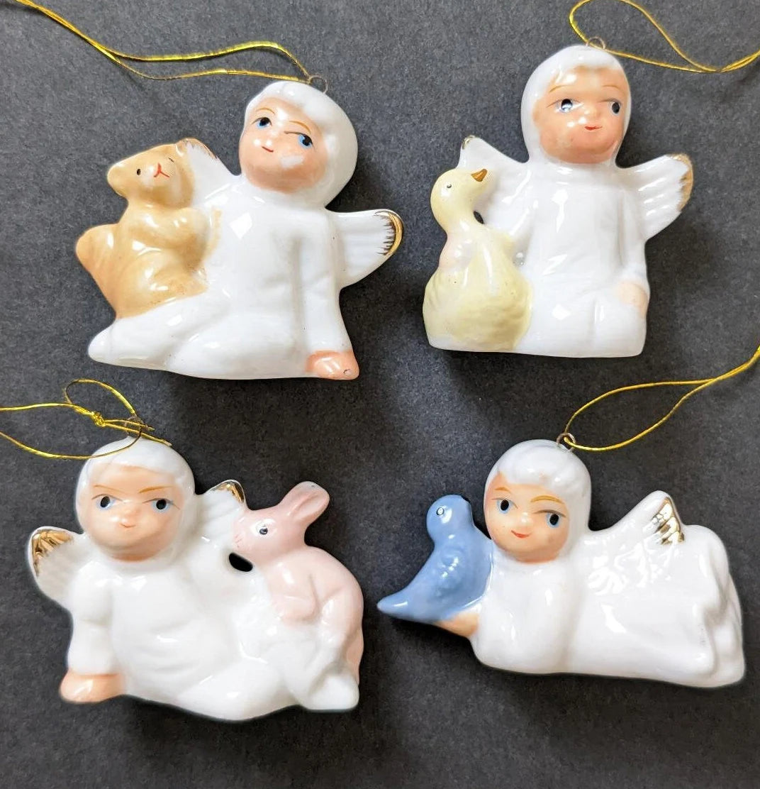 Bone China Angels with Animals Christmas Ornament Set