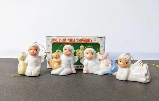 Bone China Angels with Animals Christmas Ornament Set
