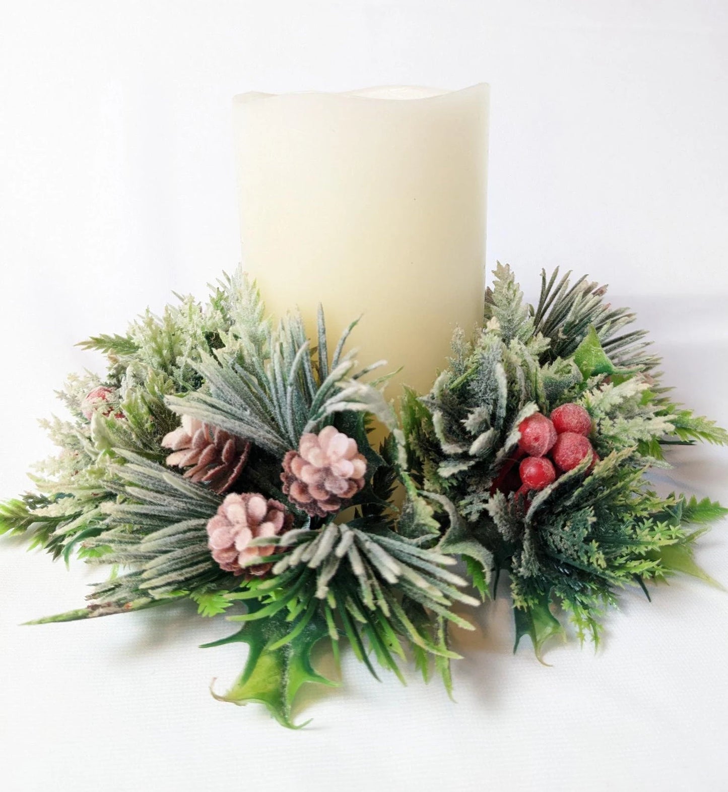 Vintage Flocked Plastic Candle Wreath Ring