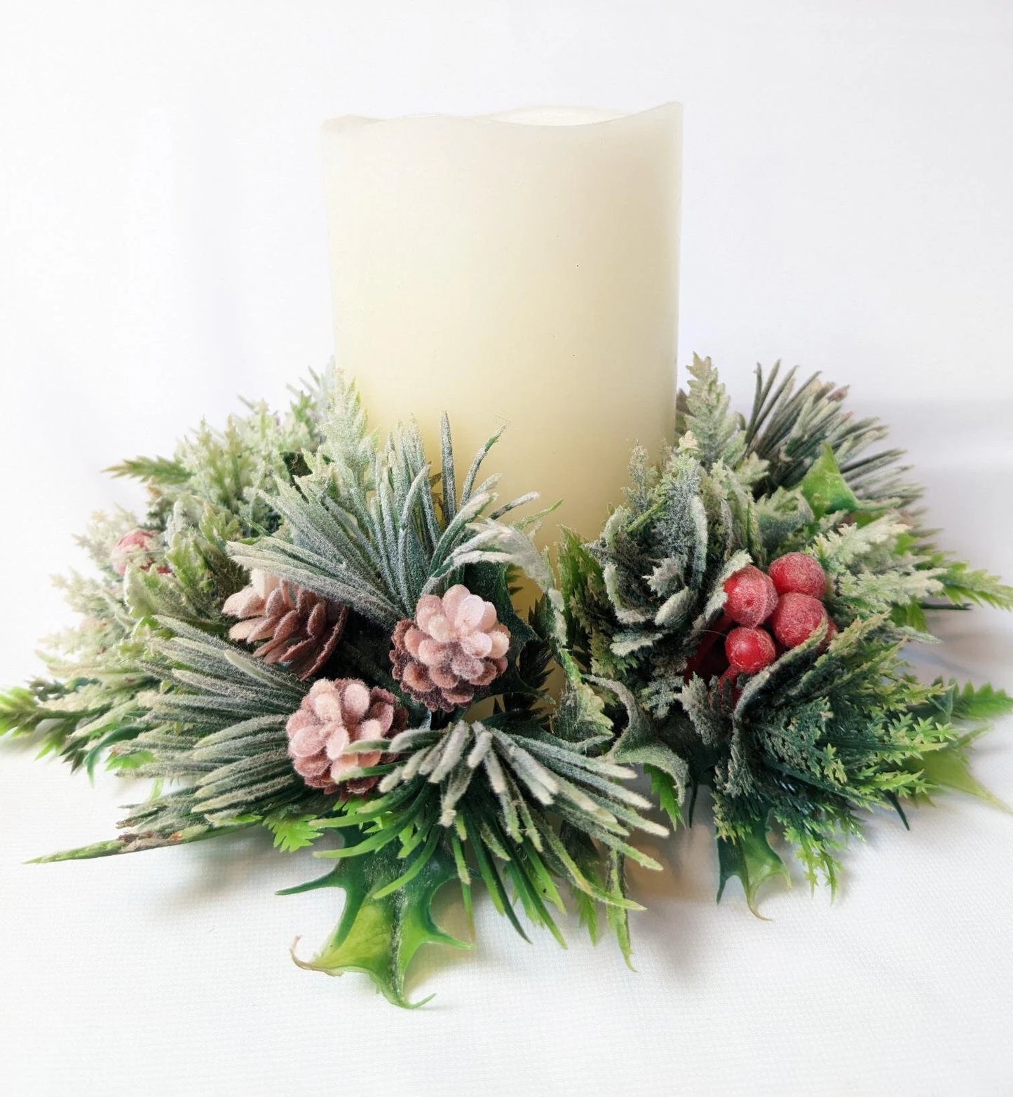 Vintage Flocked Plastic Candle Wreath Ring