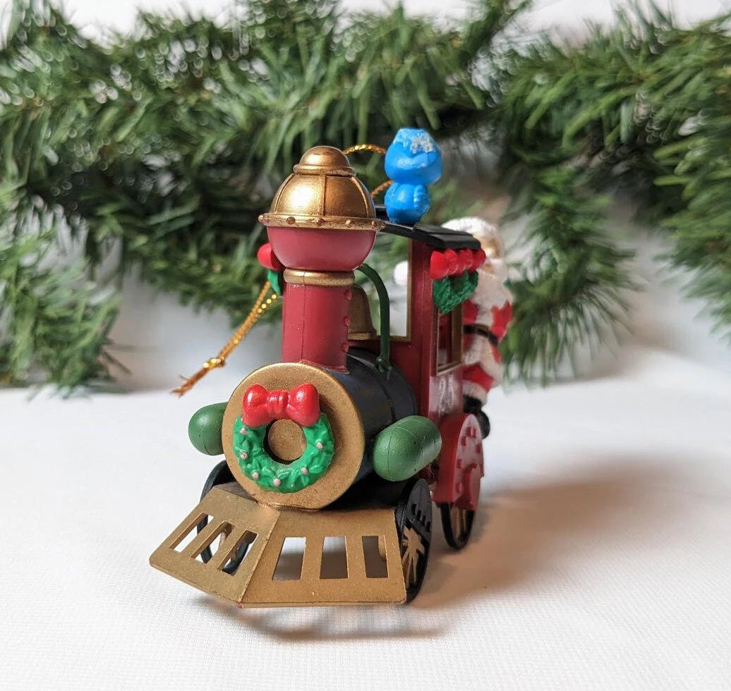 Vintage Lustre Fame Santa Riding Train Christmas Ornament