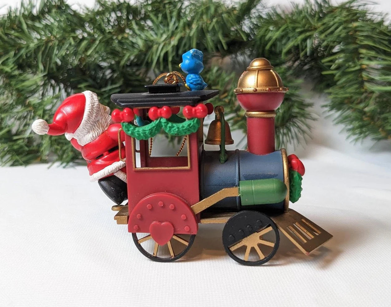 Vintage Lustre Fame Santa Riding Train Christmas Ornament