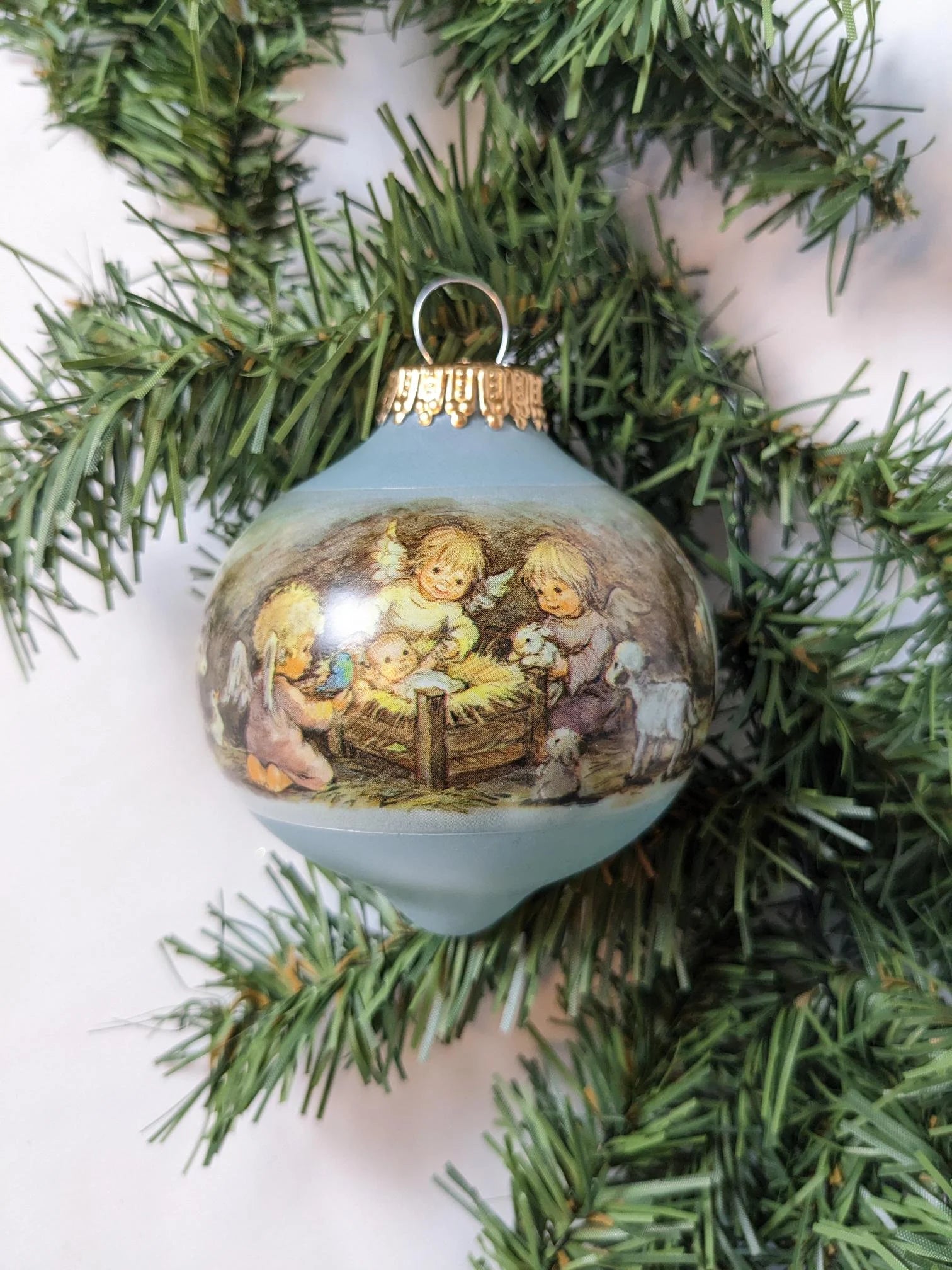 Vintage Nativity Scene Glass Teardrop Christmas Ornament – Petal ...