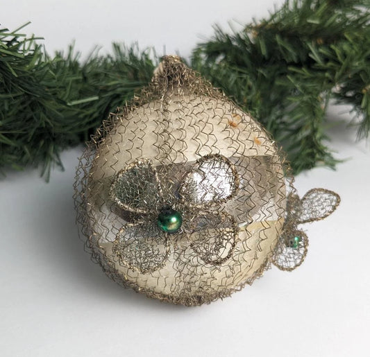 Vintage Rare Wire Glass Ball Christmas Ornament