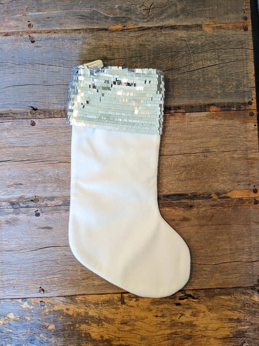 White & Silver Sequined Christmas Stocking