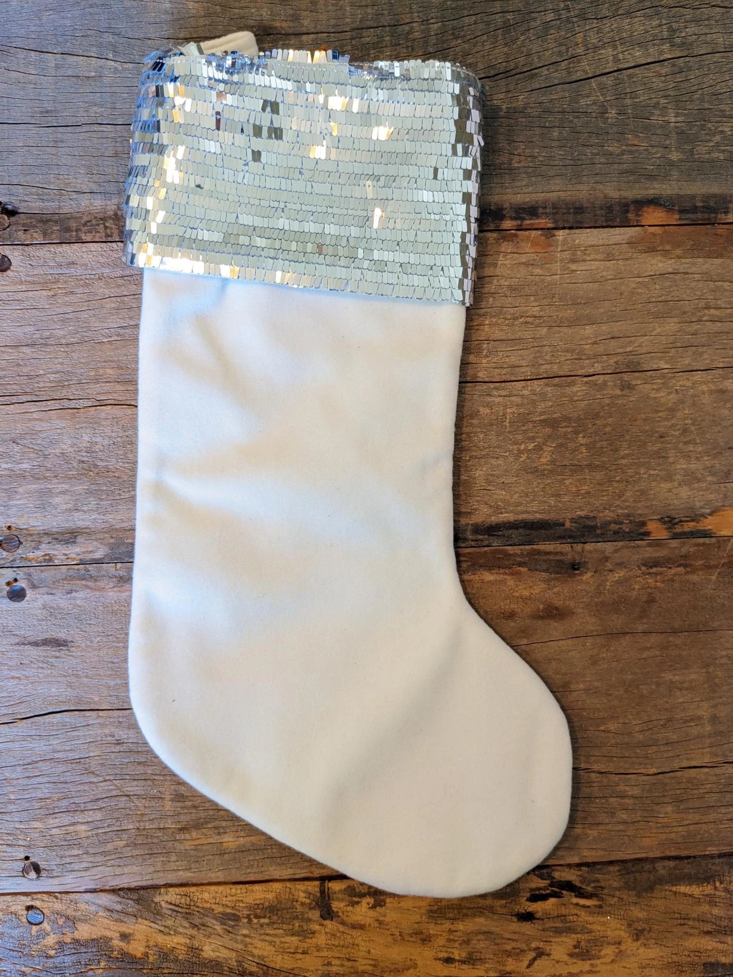 White & Silver Sequined Christmas Stocking