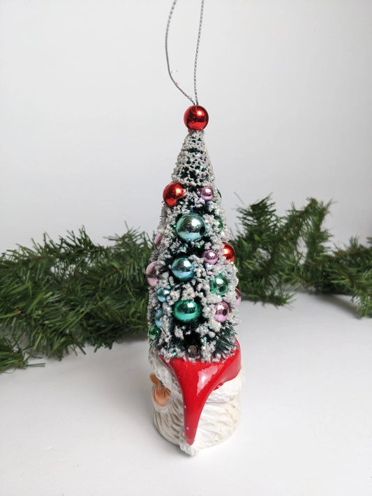 Santa Head Mug with Bottlebrush Christmas Tree Ornament