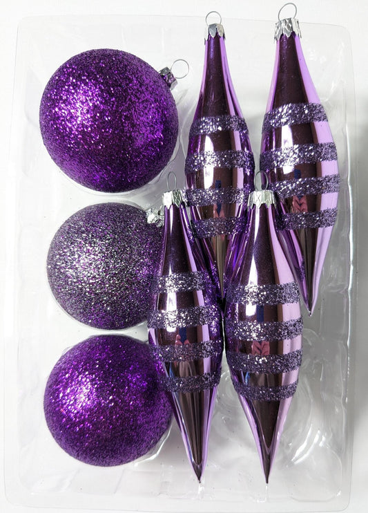 Vintage Purple Christmas Ornament Set