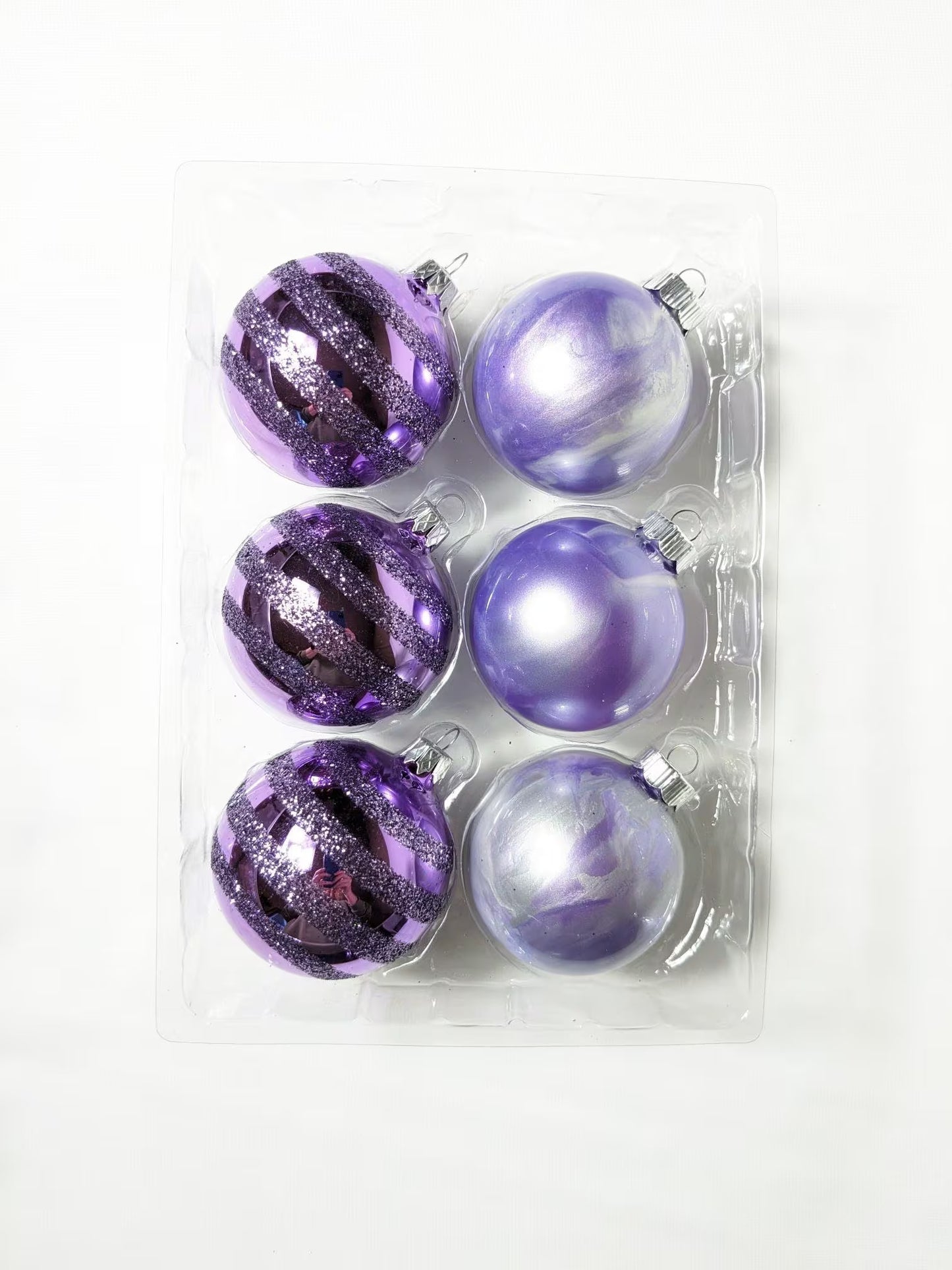 Purple Glitter and Marble Christmas Ornament Set