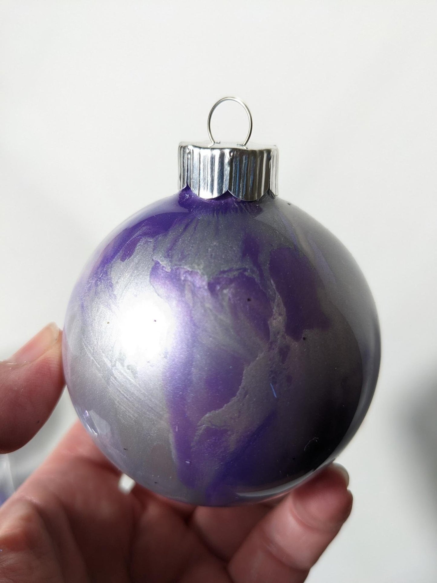 Purple Glitter and Marble Christmas Ornament Set