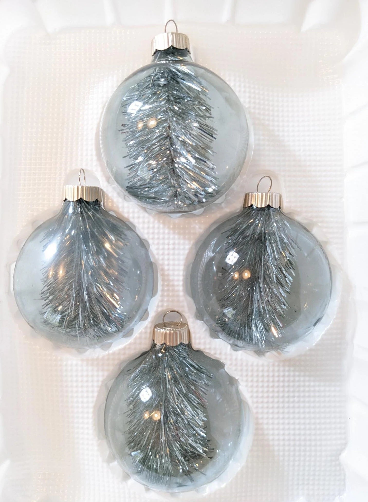 Vintage Martha Stewart Silver Tinsel Glass Christmas Ornament Set