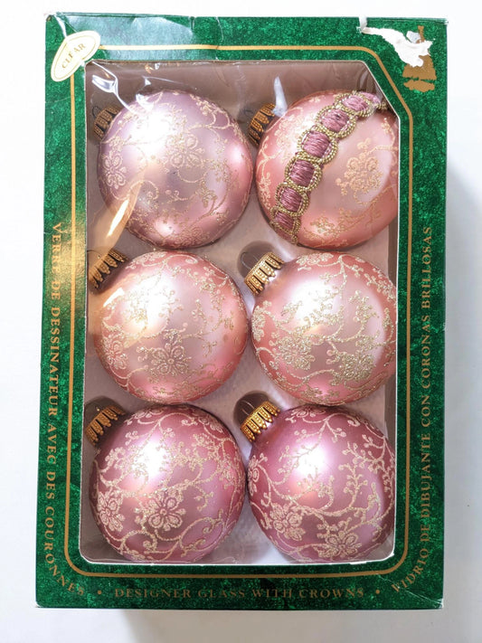 Vintage Krebs Pink Victorian Glass Christmas Ornament Set