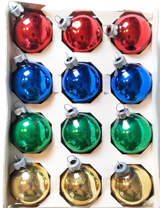 Vintage Set of 12 Glass Christmas Ornaments