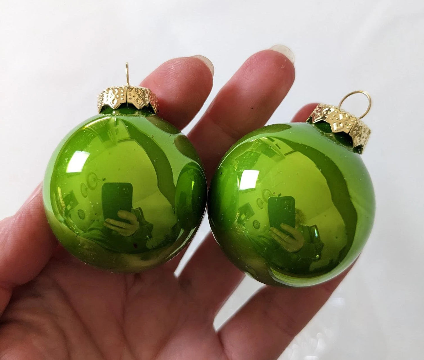 Vintage Set Of Small Lime Green Glass Christmas Ornaments