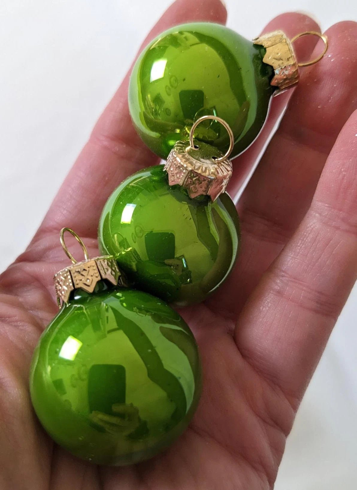 Vintage Set Of Small Lime Green Glass Christmas Ornaments