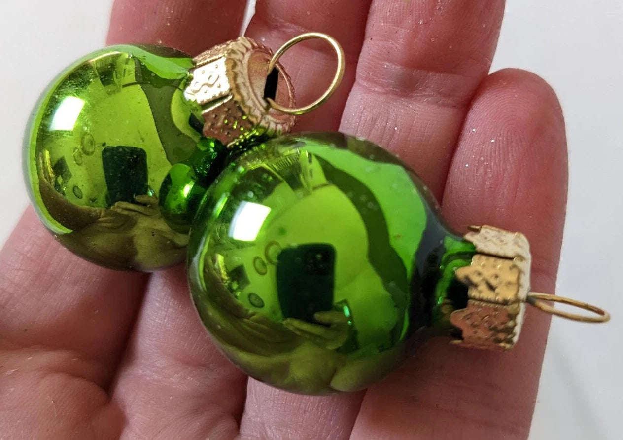 Vintage Set Of Small Lime Green Glass Christmas Ornaments