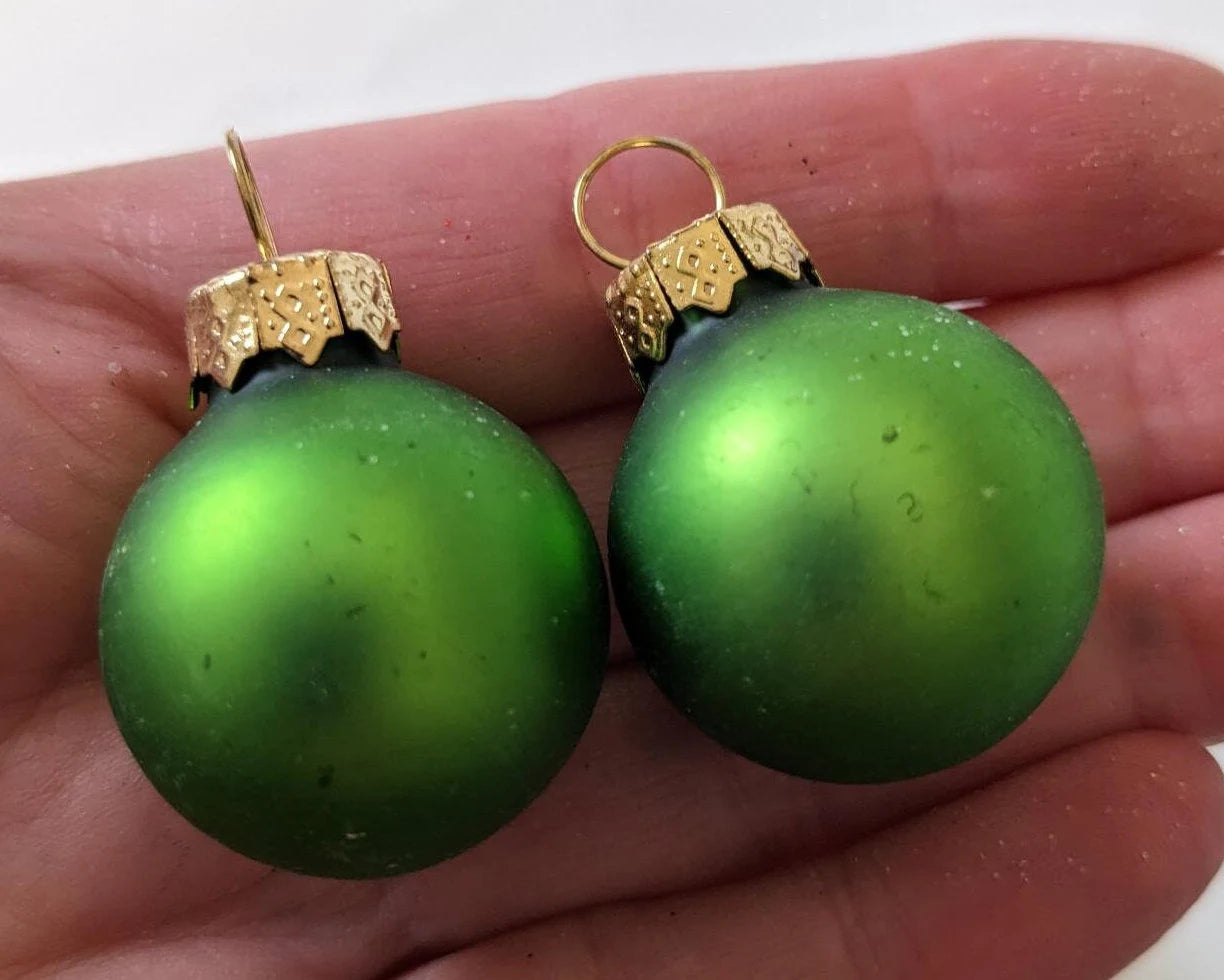 Vintage Set Of Small Lime Green Glass Christmas Ornaments