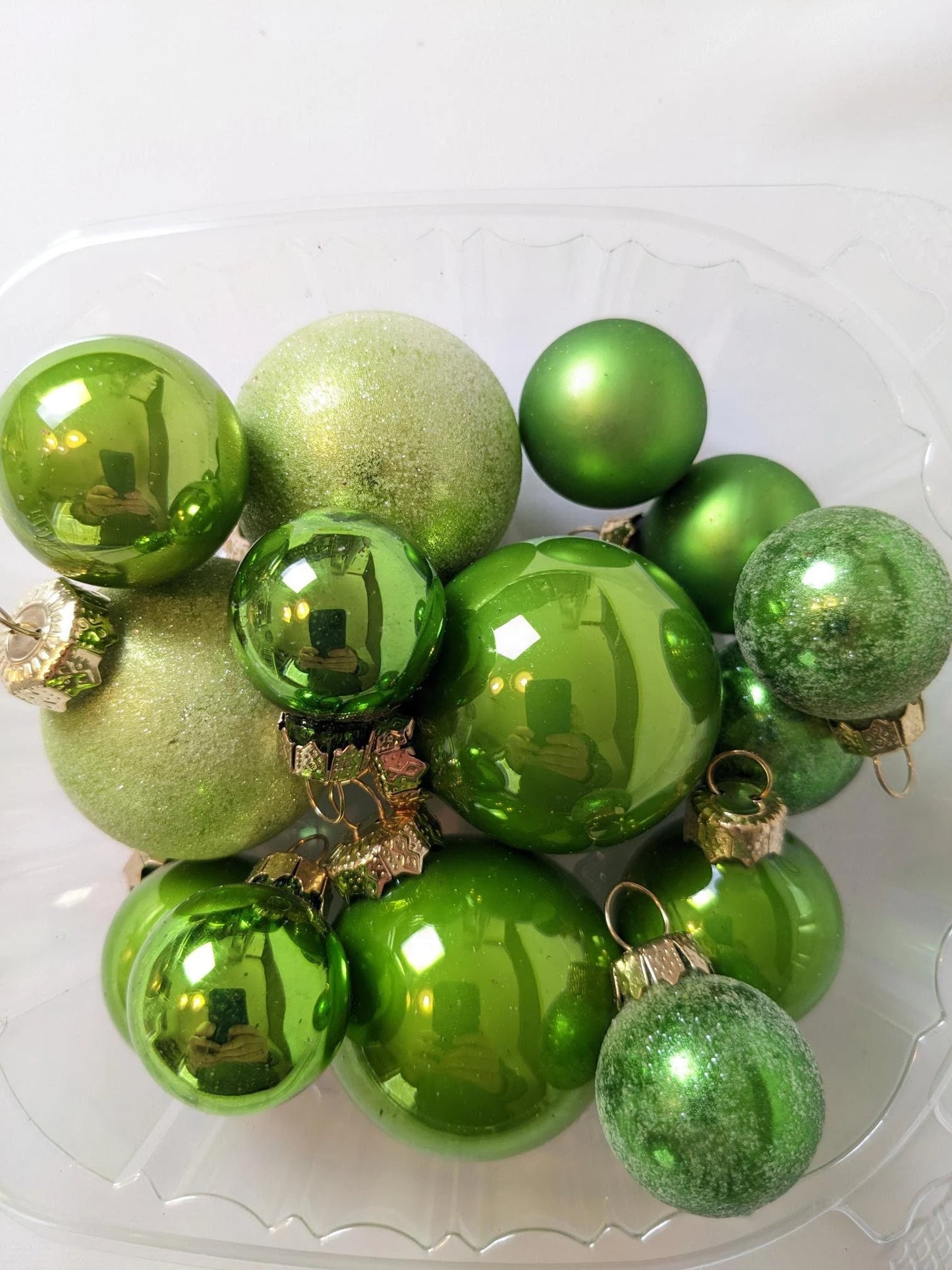 Vintage Set Of Small Lime Green Glass Christmas Ornaments