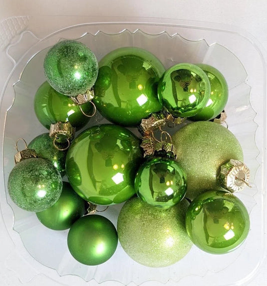 Vintage Set Of Small Lime Green Glass Christmas Ornaments