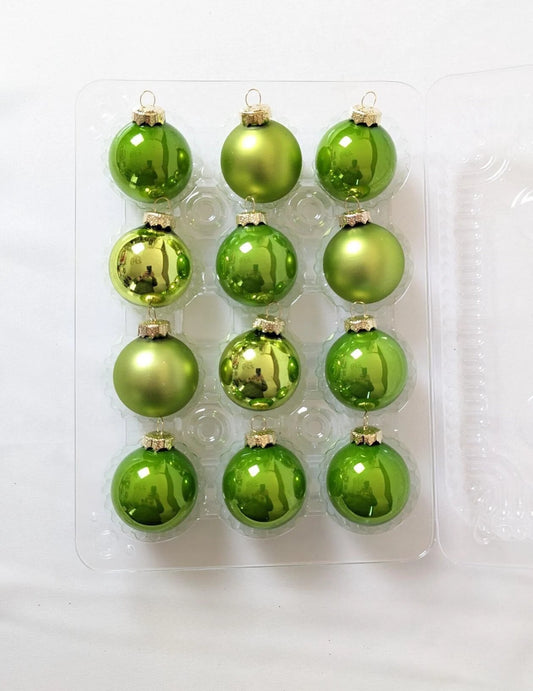 Vintage Set Of Small Green Glass Christmas Ornaments