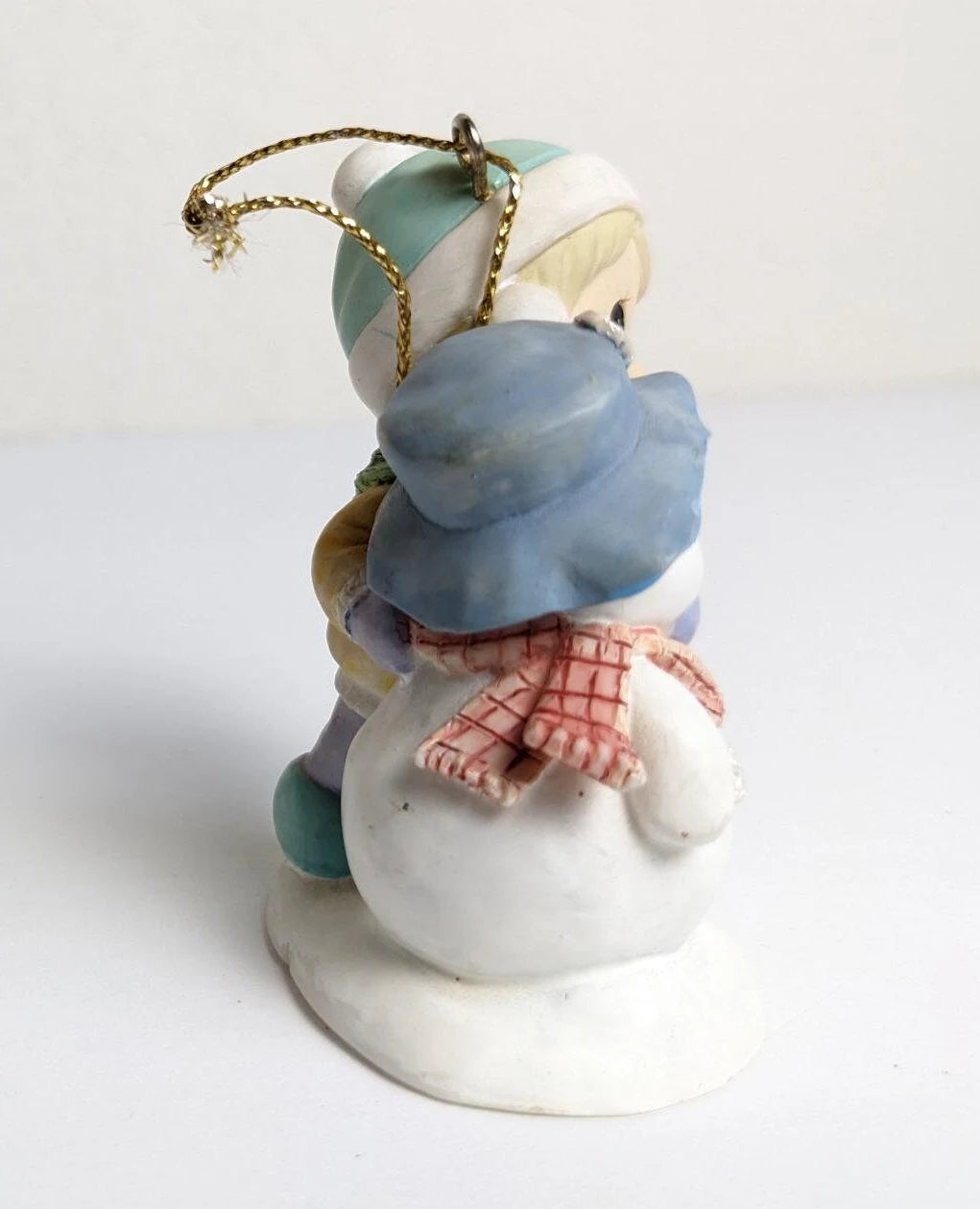 Vintage Precious Moments Girl & Snowman Christmas Ornament