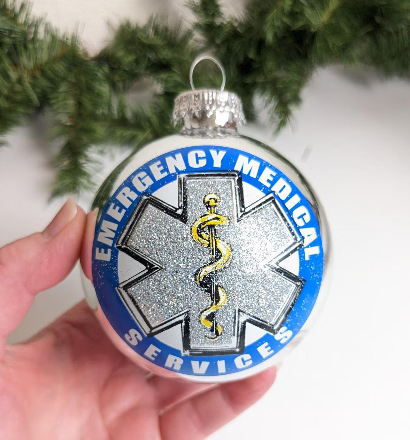 Emergency Medical Silver Glass Christmas Ornament