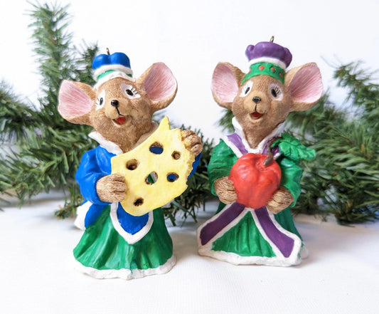 Vintage Set of Wise Mice Christmas Ornaments