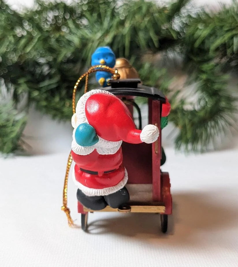 Vintage Lustre Fame Santa Riding Train Christmas Ornament