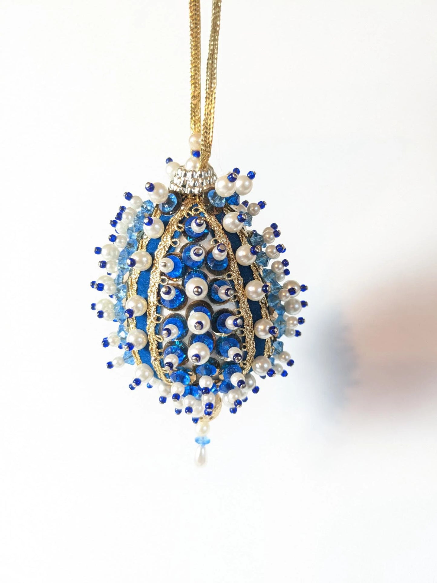 Vintage Blue Beaded Pushpin Christmas Ornament