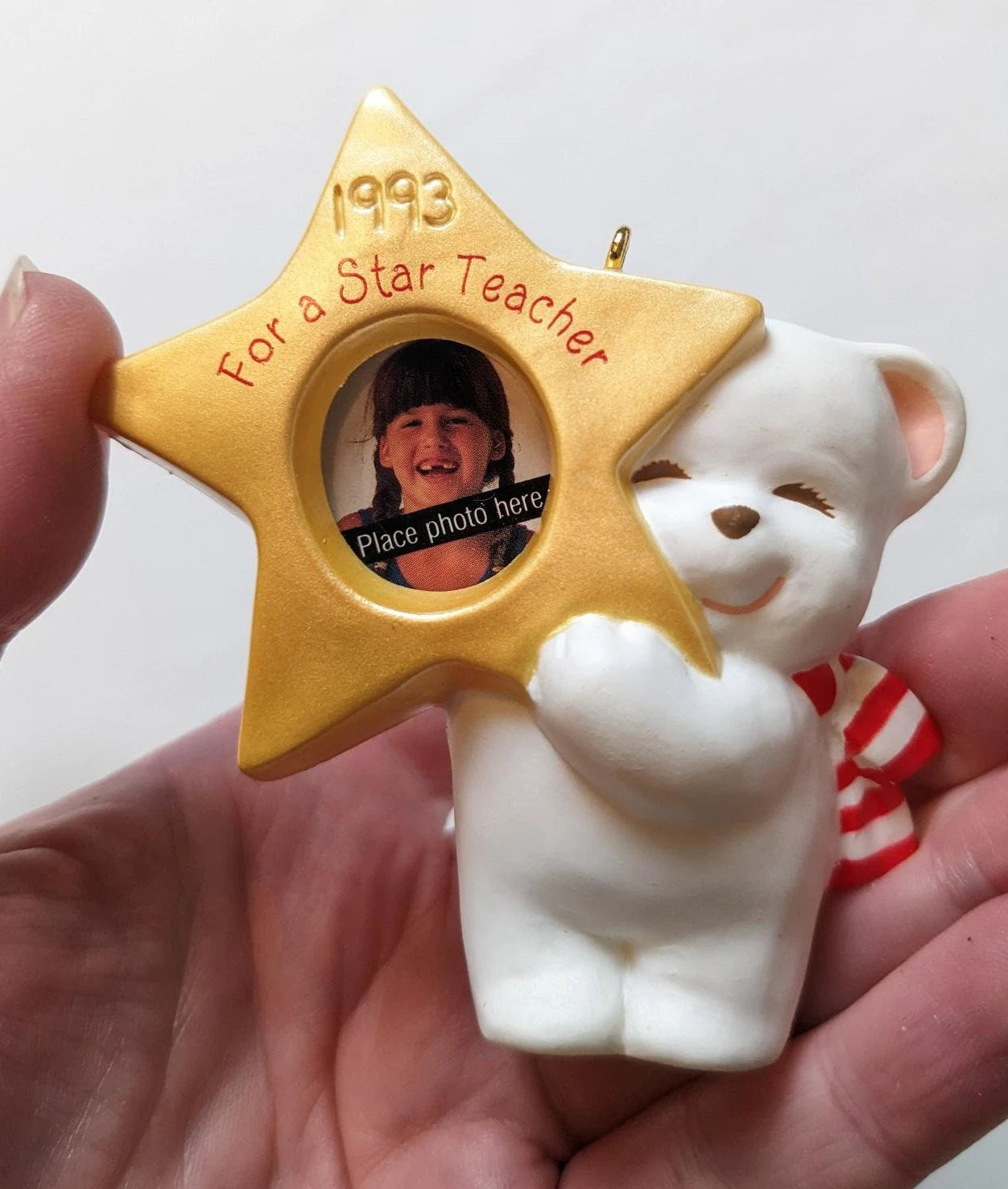 Vintage Star Teacher Photo Holder Christmas Ornament