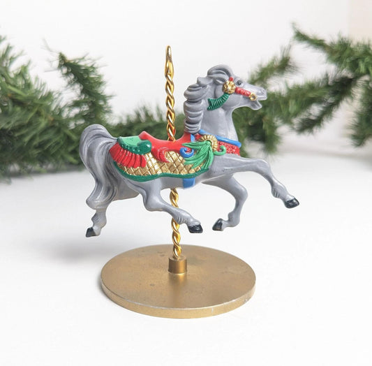 Vintage 1989 Holly Carousel Horse Christmas Ornament