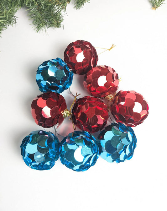 Vintage Set of 9 Sequin Ball Christmas Ornaments