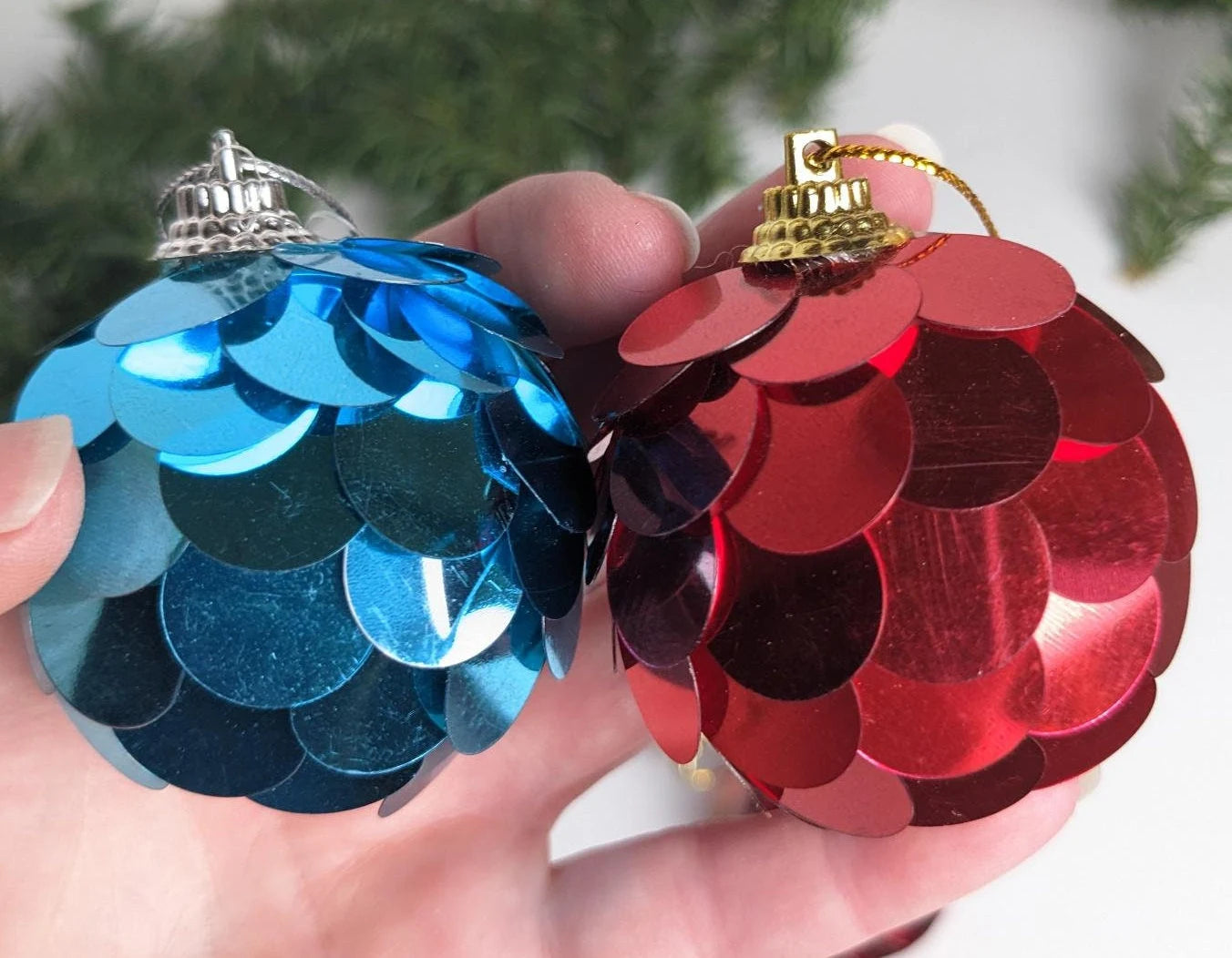 Vintage Set of 9 Sequin Ball Christmas Ornaments