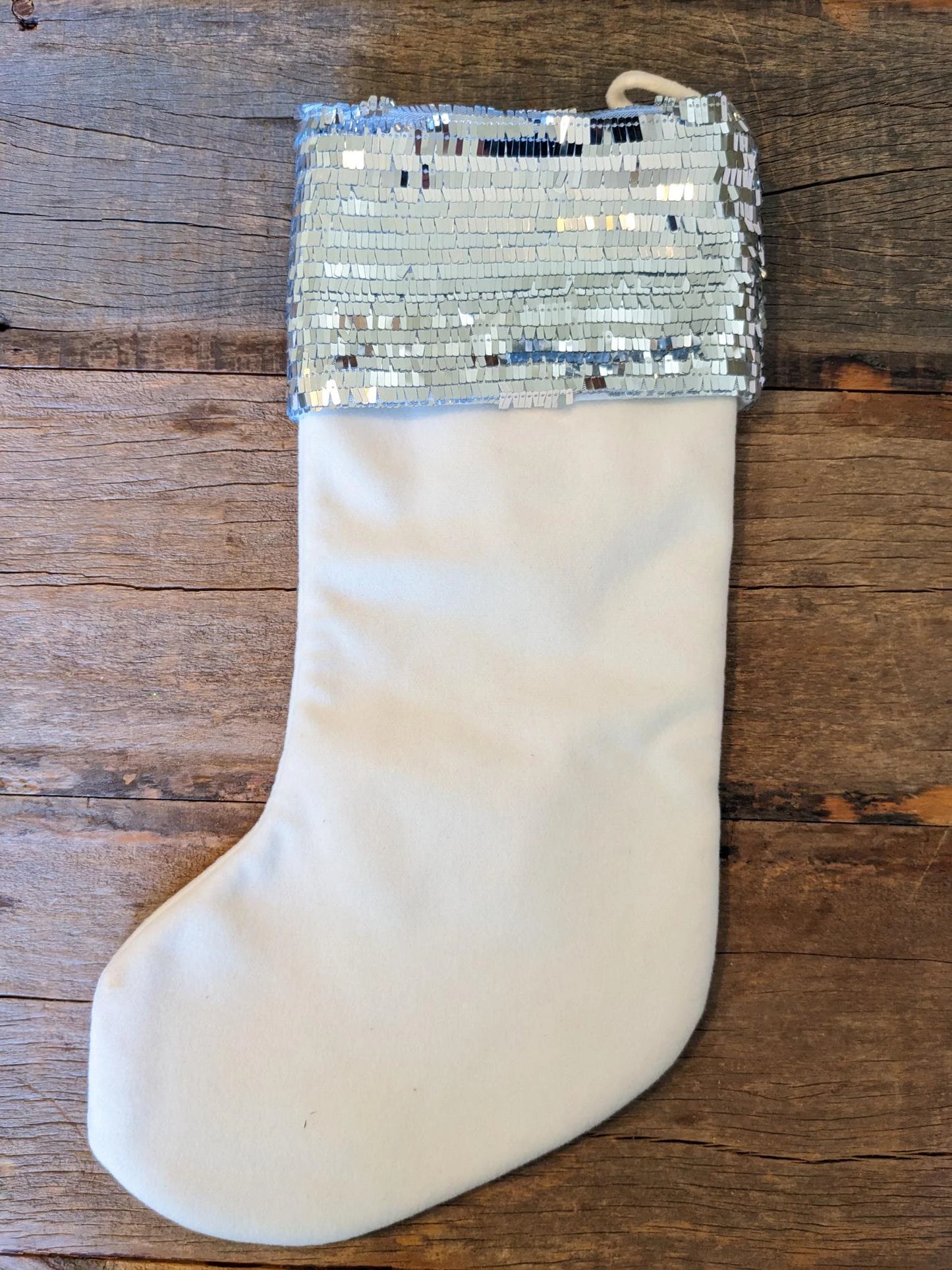 White & Silver Sequined Christmas Stocking