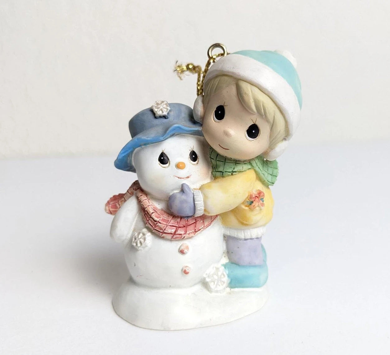 Vintage Precious Moments Girl & Snowman Christmas Ornament