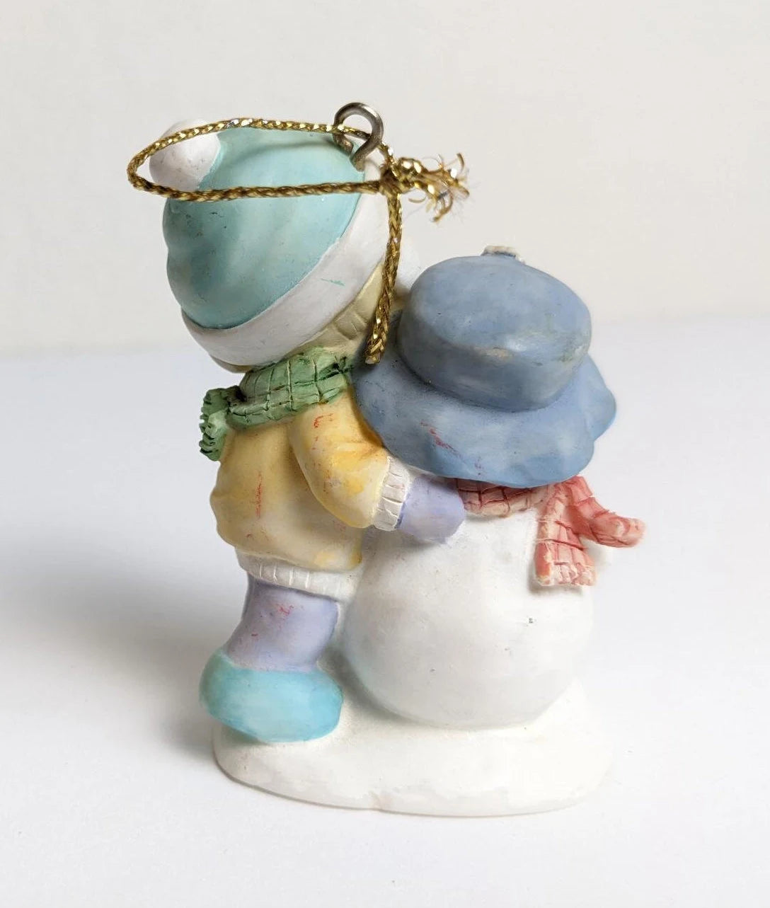 Vintage Precious Moments Girl & Snowman Christmas Ornament