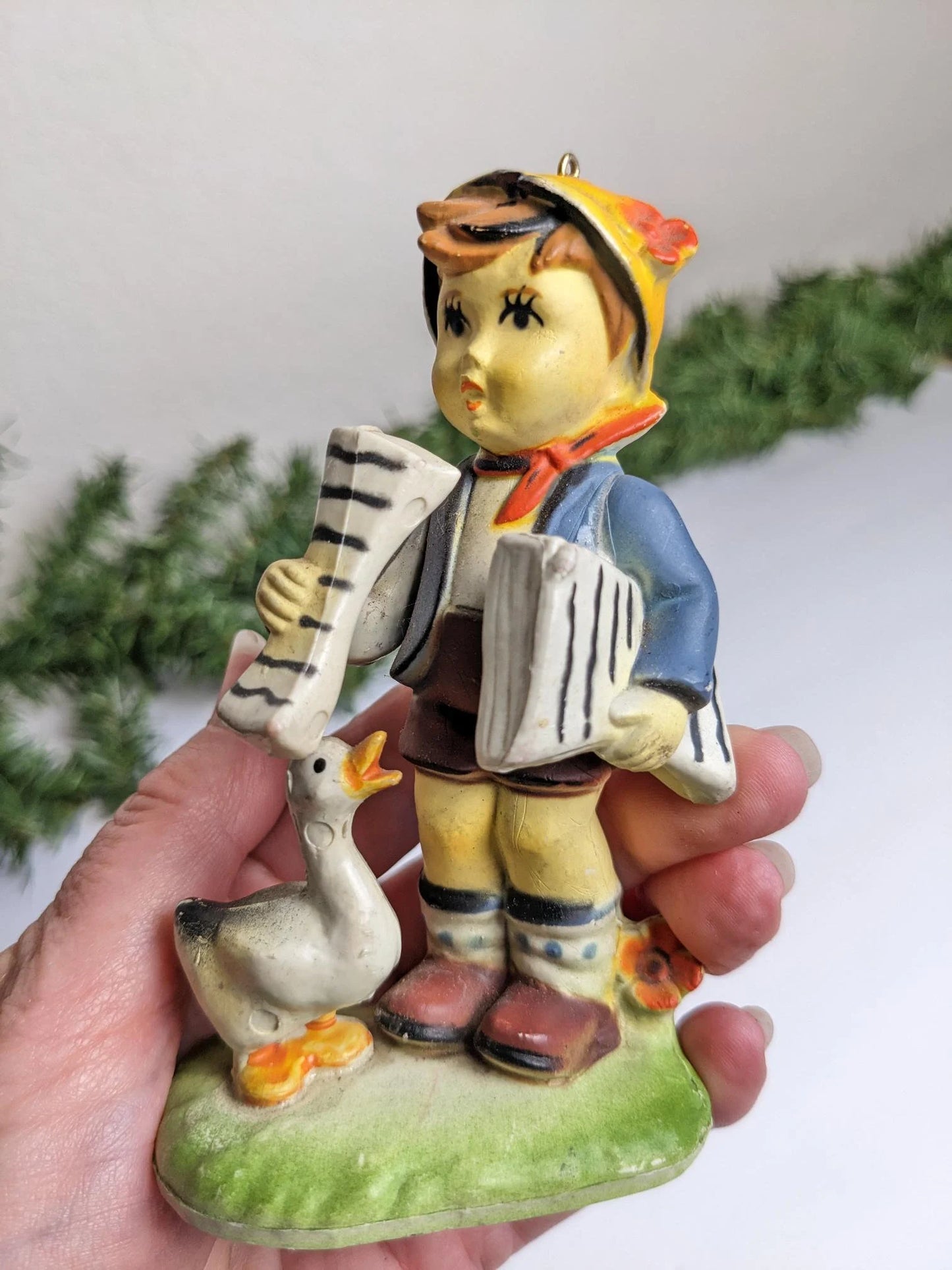 Newspaper Boy with Goose Christmas Ornament