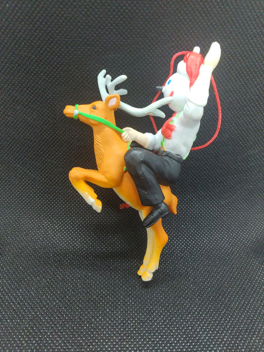 Vintage Jack in the Box Riding Reindeer Christmas Ornament