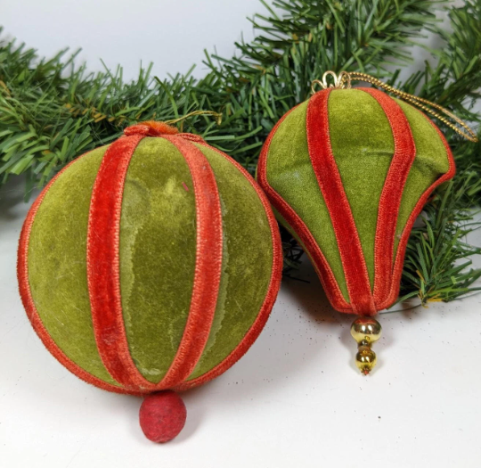 Flocked Red and Green Christmas Ornaments