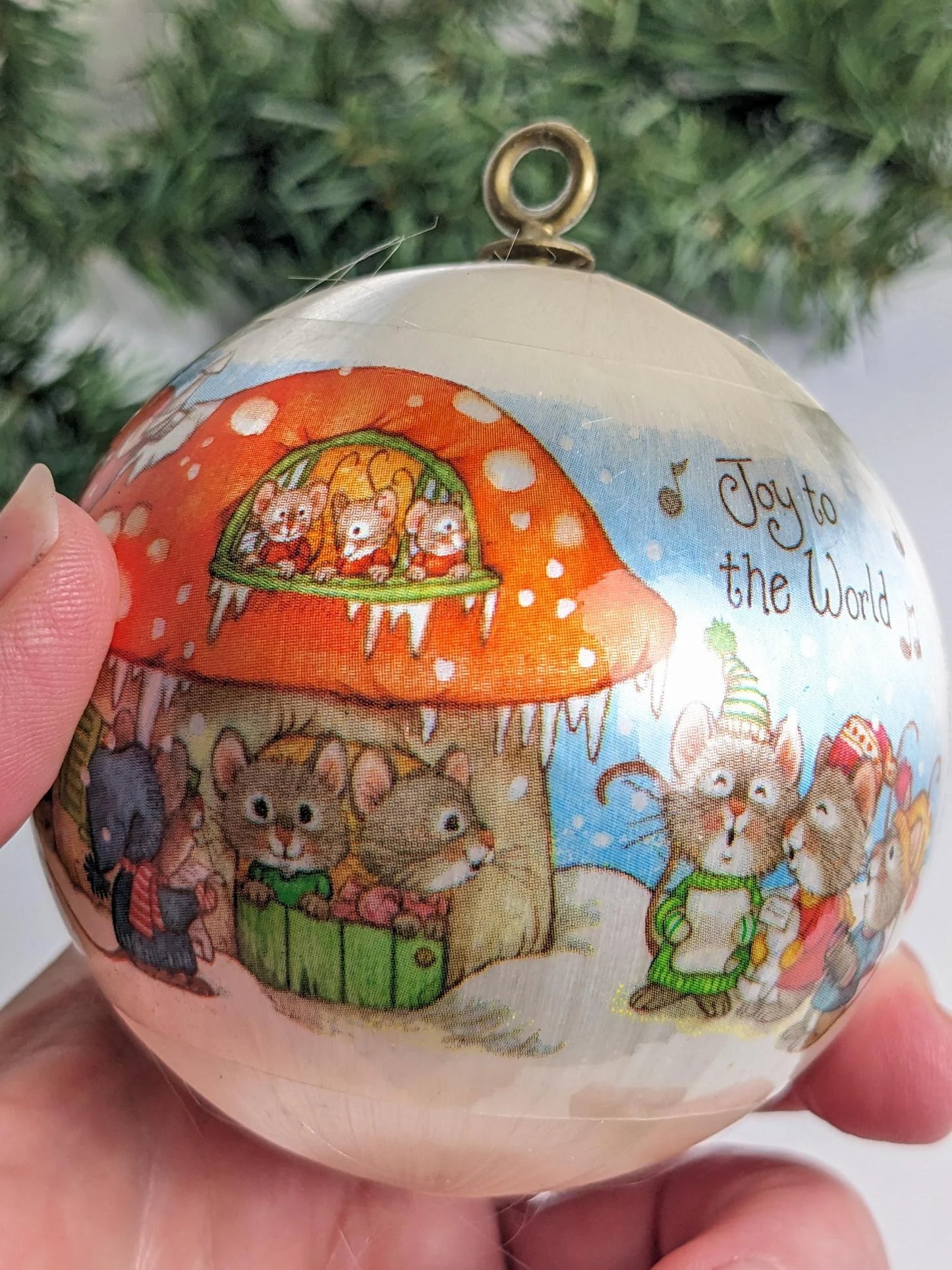 Vintage 1981 Joy to the World Satin Christmas Ornament