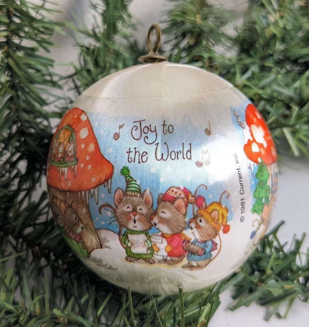 Vintage 1981 Joy to the World Satin Christmas Ornament