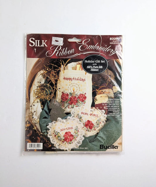 Bucilla Silk Ribbon Embroidery Christmas Holiday Craft Kit Gift Set