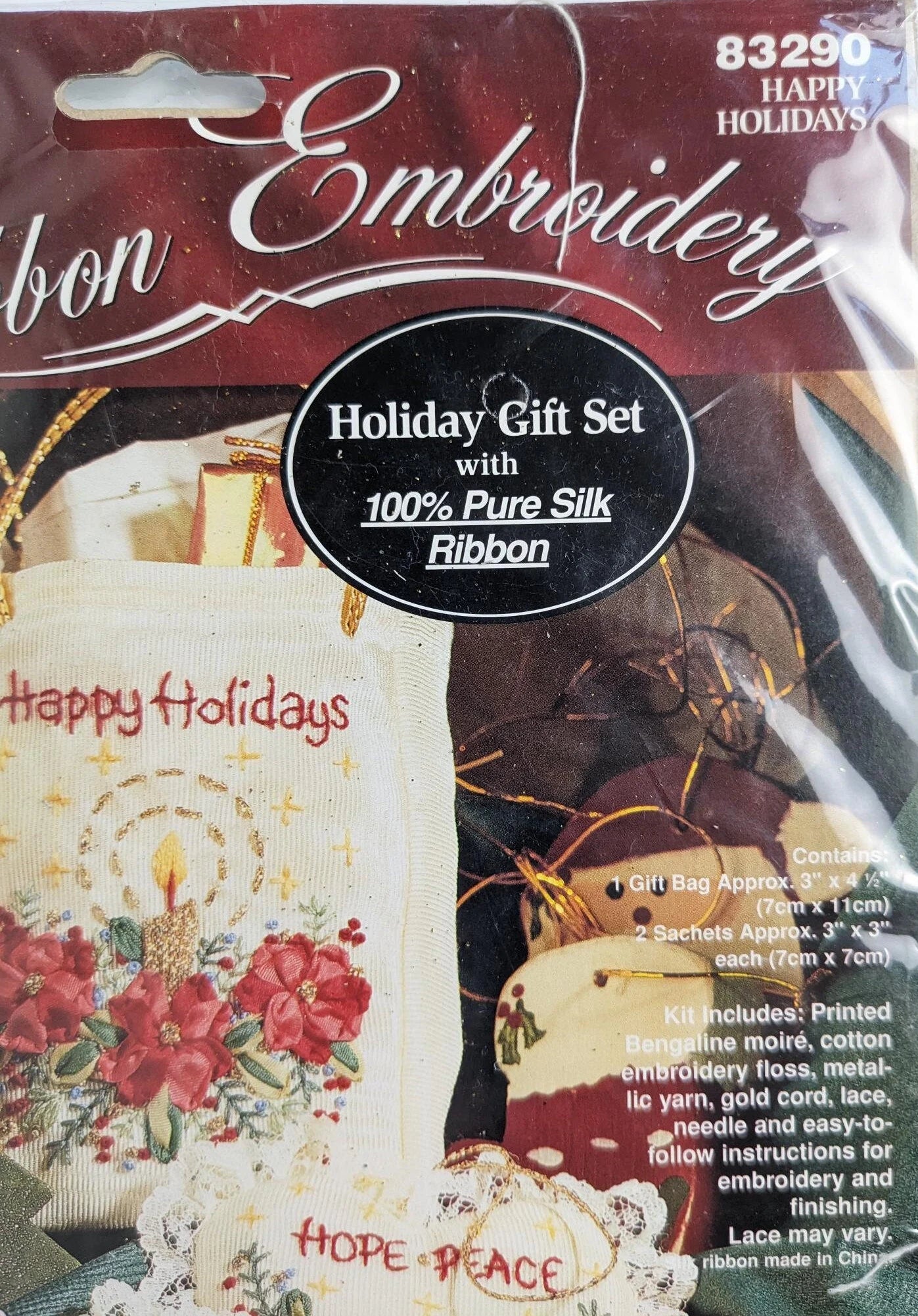 Bucilla Silk Ribbon Embroidery Christmas Holiday Craft Kit Gift Set