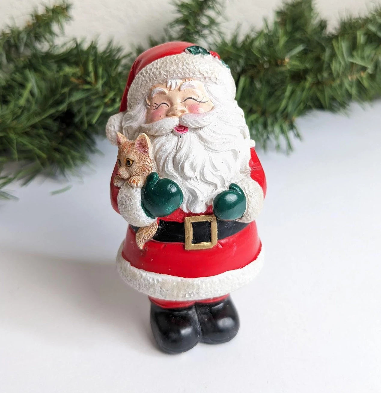 Vintage Santa Claus and Kitty Cat Figurine