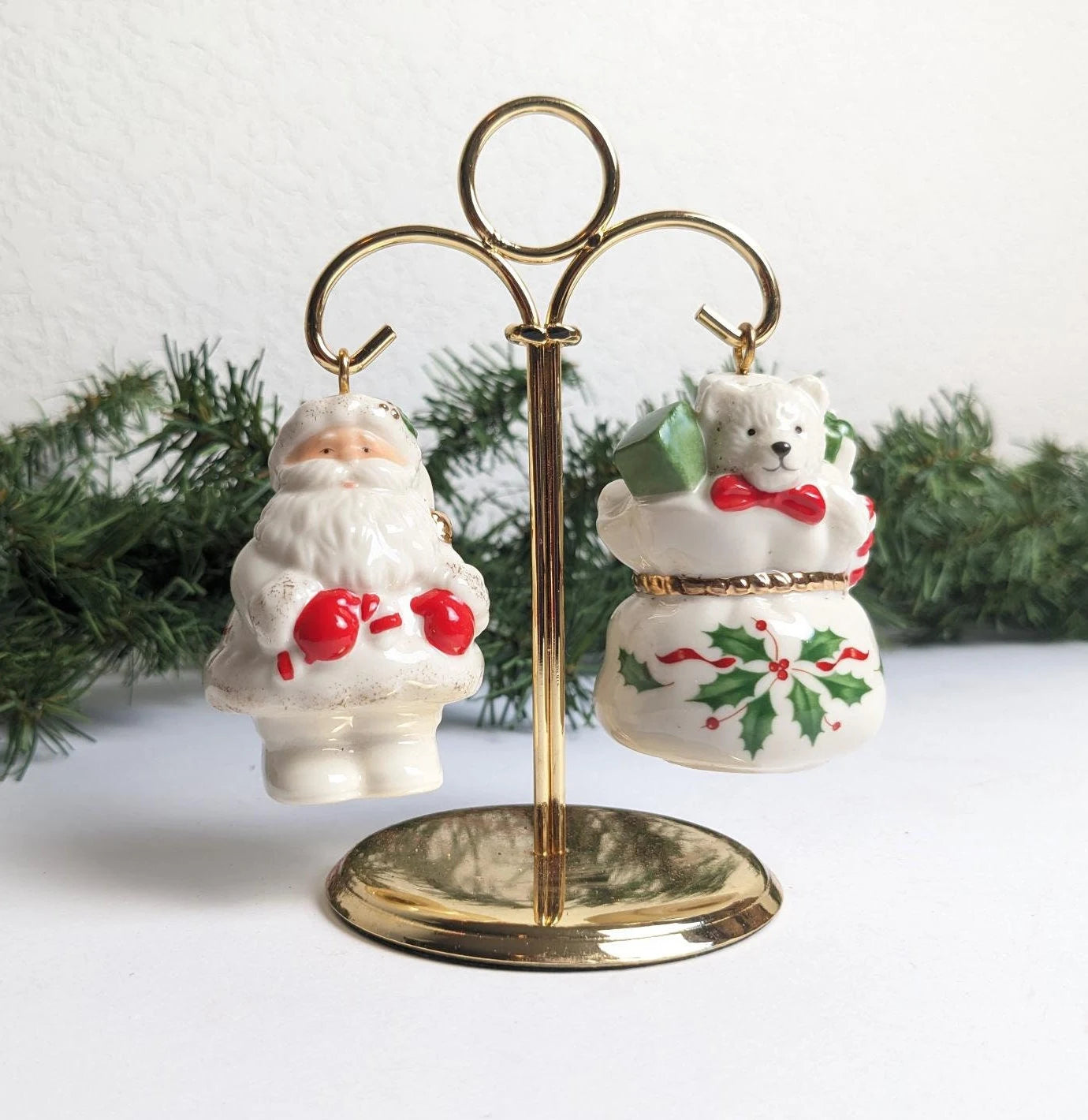 Vintage Lenox Santa and Toys with Holder Salt and Pepper Shakers
