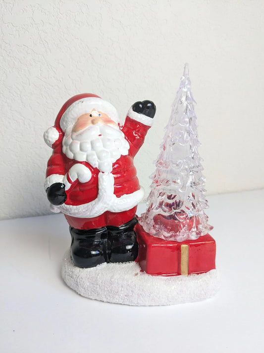 Vintage Santa Claus with LED Light Up Christmas Tree