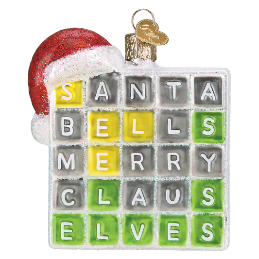 Merry Words Puzzle Word Game Blown Glass Tree Ornament by Old World Christmas