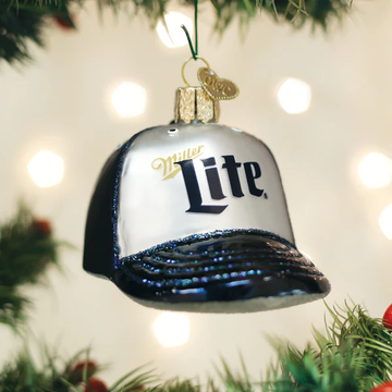 Miller Lite Beer Blue Baseball Cap - Blown Glass Tree Ornament by Old World Christmas